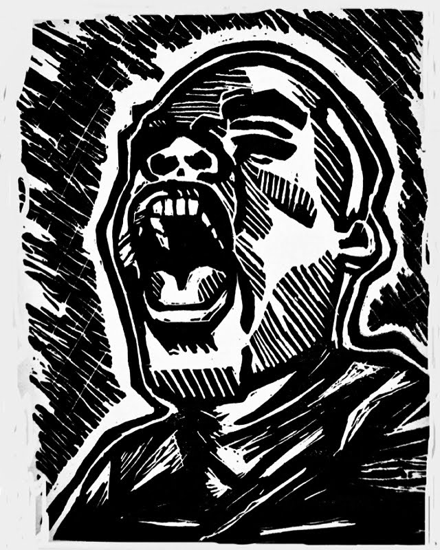 Original relief print — expressive portrait
